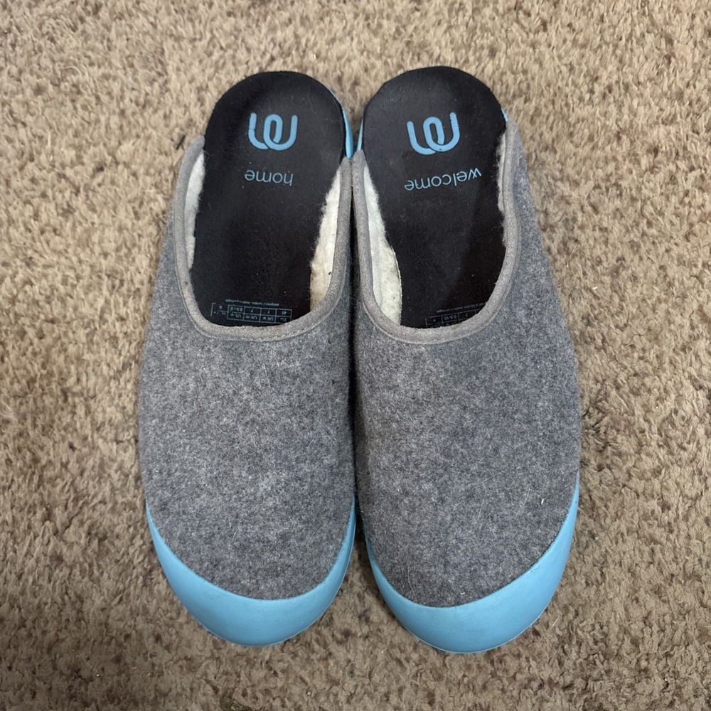 Mahabis Welcome Home Grey Blue Wool Classic Slippers Shoes Women's US 9.5